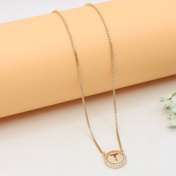 Rose Gold Initial 'T' Pendant Necklace with Sparkling CZ Border, XPNL0400 - Picture 10 of 13